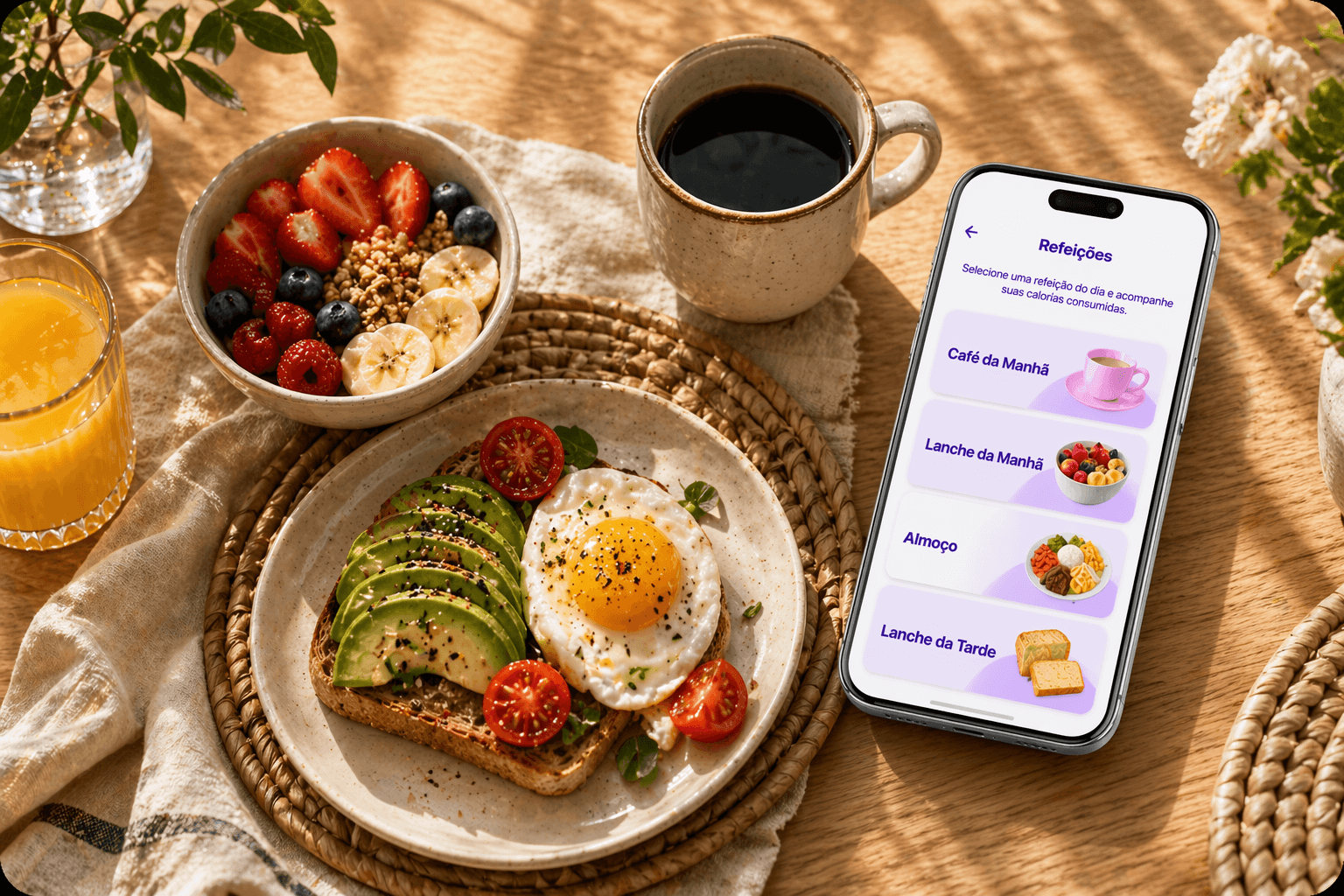 Meals tracking screen integrated into daily routine
