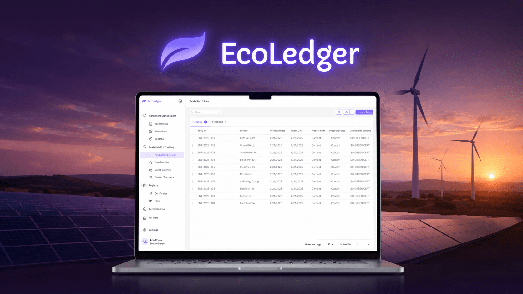 EcoLedger — plataforma de energia e sustentabilidade