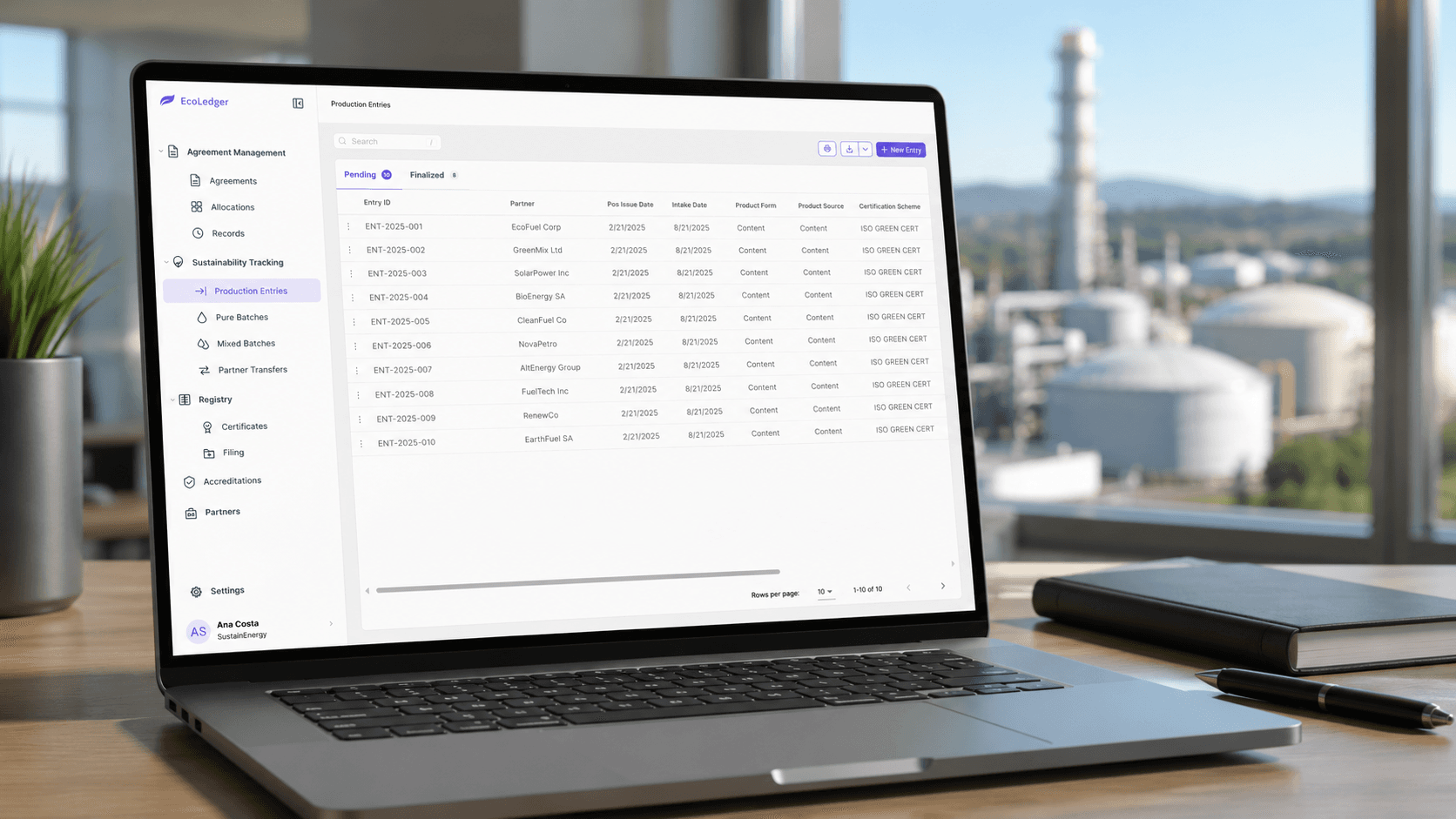 Listagem de registros com navegação por tabs