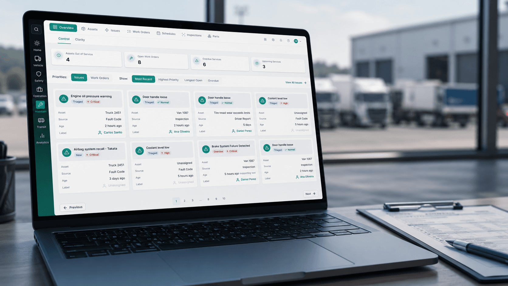 Dashboard with fleet KPIs on laptop